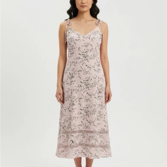 Lulus The Blooms Pink Floral Tie—Strap Midi Dress size XL - Picture 5 of 9